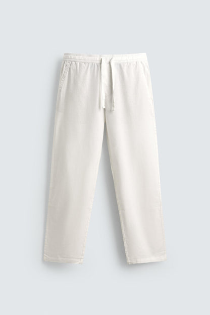 Linen Blend Relaxed Fit Trousers (Oyster White)