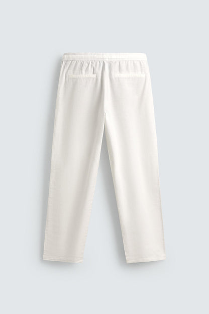 Linen Blend Relaxed Fit Trousers (Oyster White)
