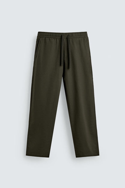 Linen Blend Relaxed Fit Trousers (Dark Khaki)