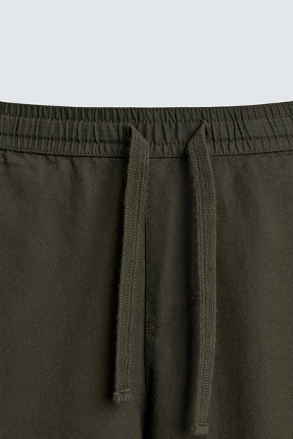Linen Blend Relaxed Fit Trousers (Dark Khaki)