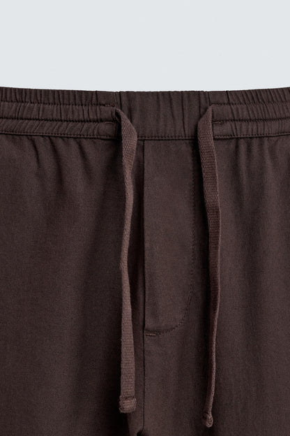 Linen Blend Relaxed Fit Trousers (Brown)