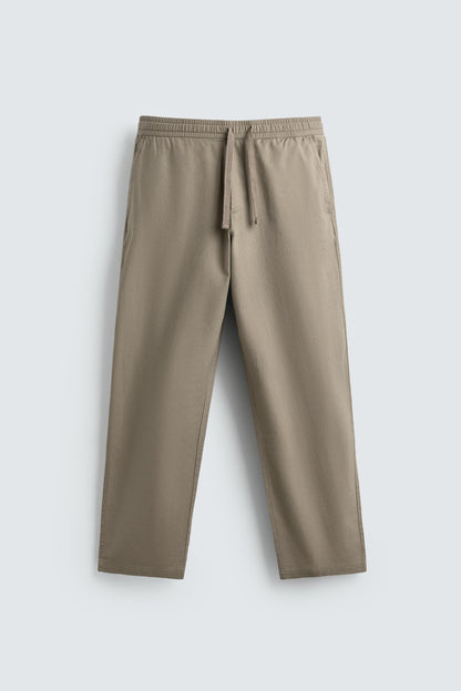 Linen Blend Relaxed Fit Trousers (Khaki)