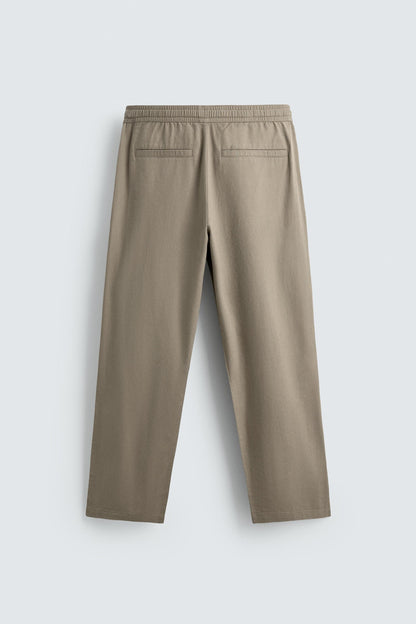 Linen Blend Relaxed Fit Trousers (Khaki)