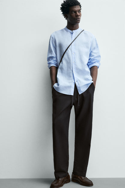 Linen Blend Relaxed Fit Trousers (Black)