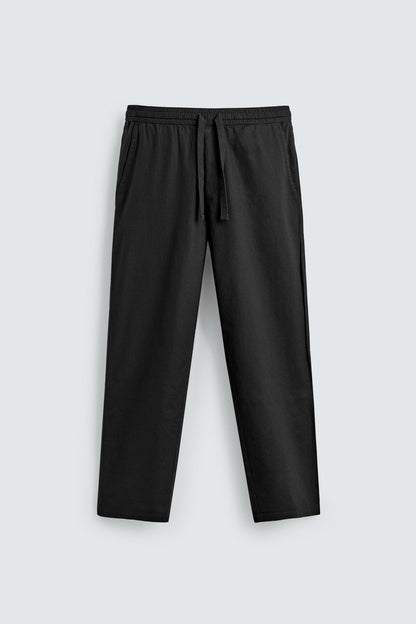 Linen Blend Relaxed Fit Trousers (Black)