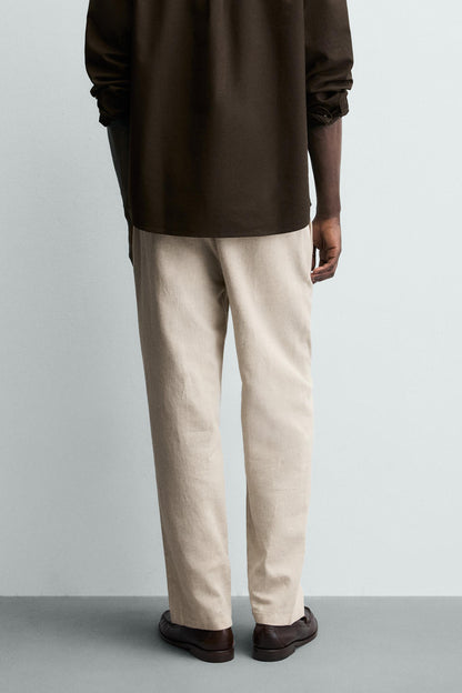 Linen Blend Relaxed Fit Trousers (Light Beige)