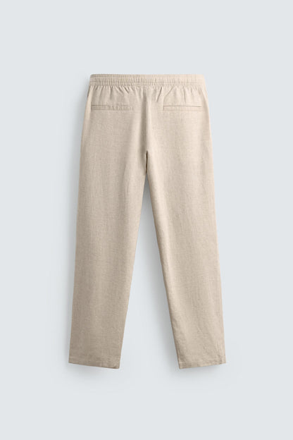 Linen Blend Relaxed Fit Trousers (Light Beige)