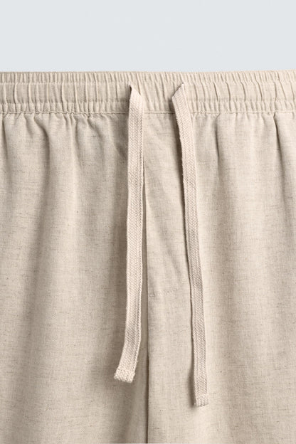 Linen Blend Relaxed Fit Trousers (Light Beige)