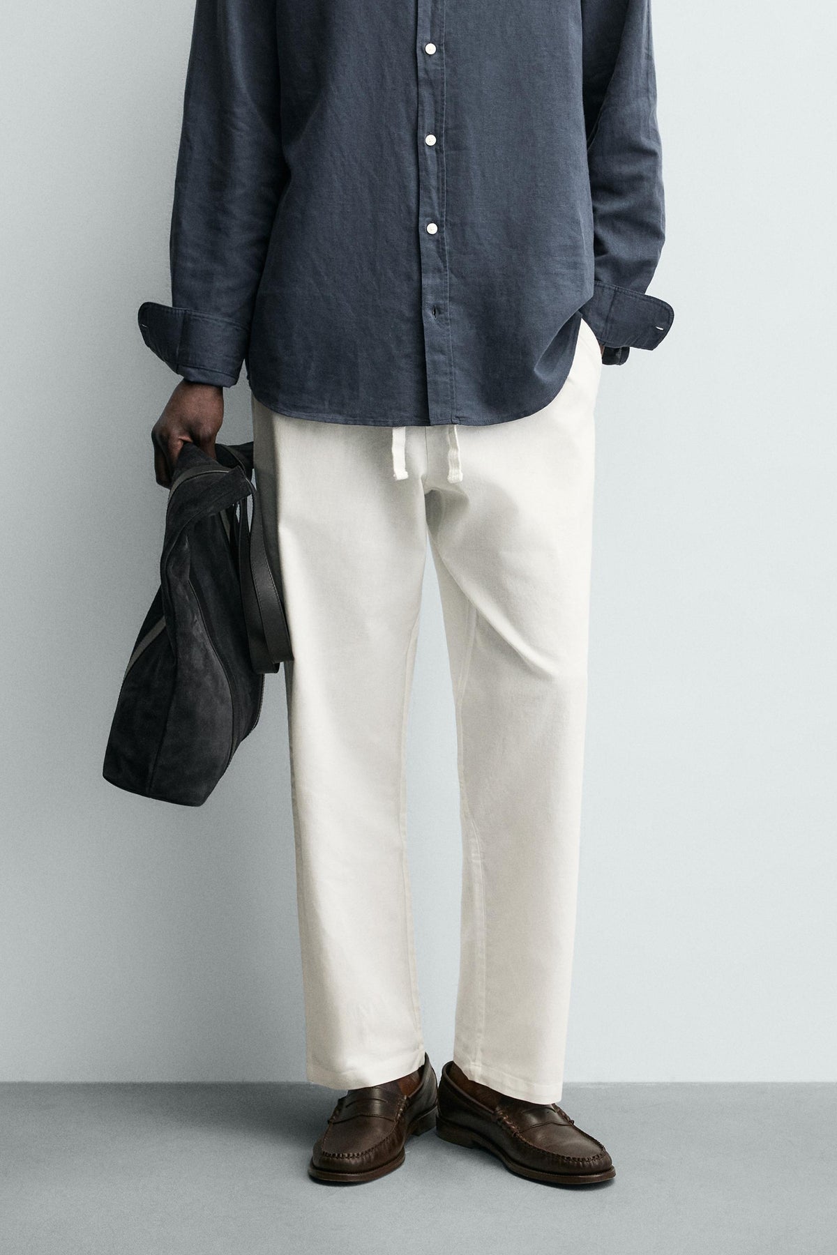 Linen Blend Relaxed Fit Trousers (Oyster White)