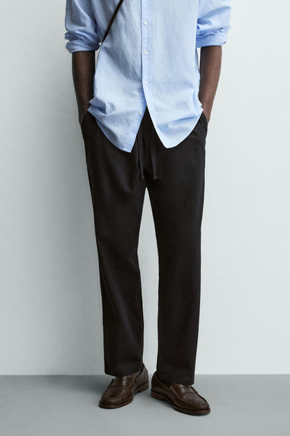Linen Blend Relaxed Fit Trousers (Black)