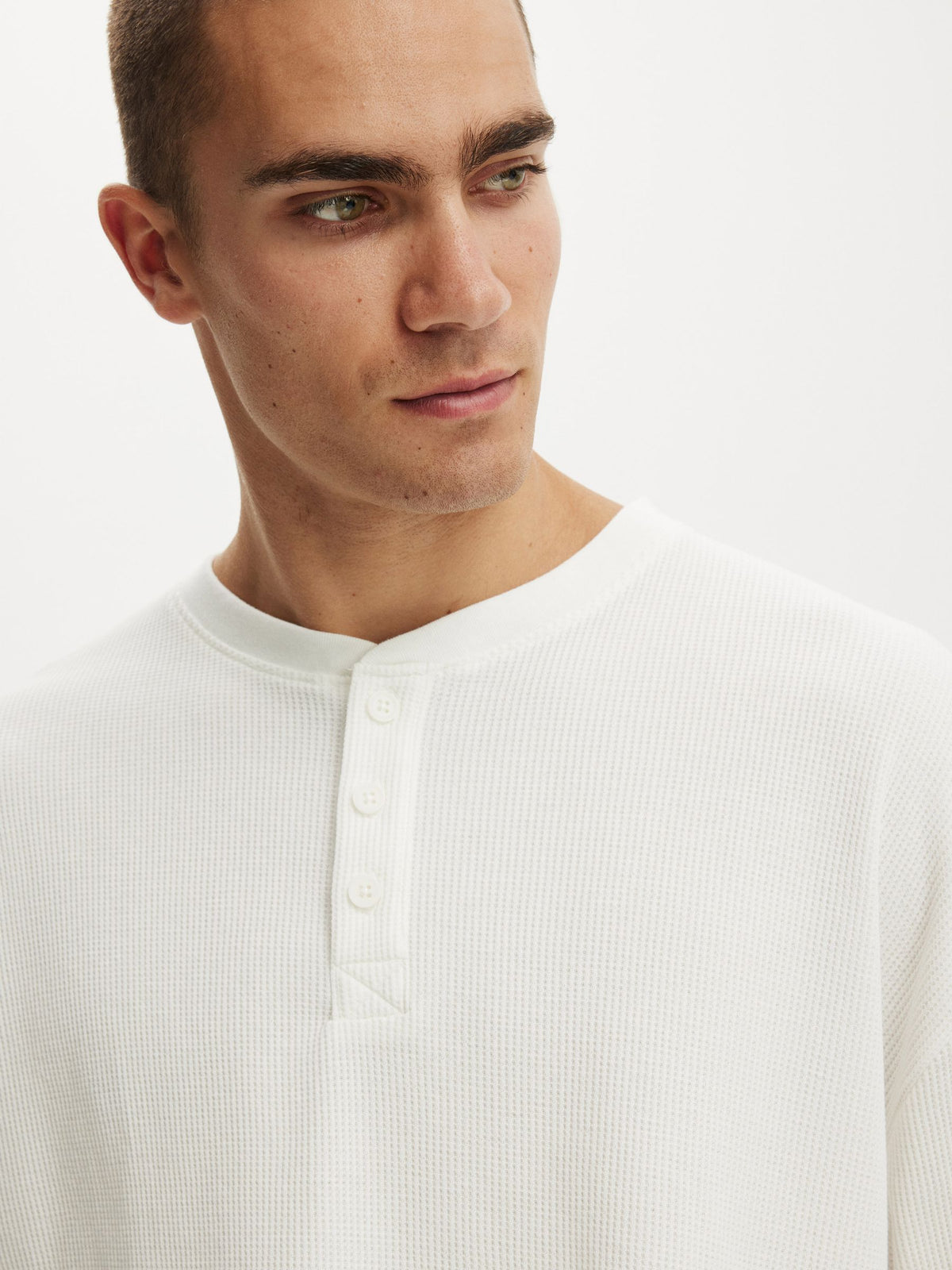 Waffle Henley Boxy Fit (White)