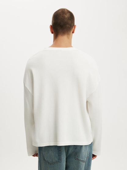 Waffle Henley Boxy Fit (White)