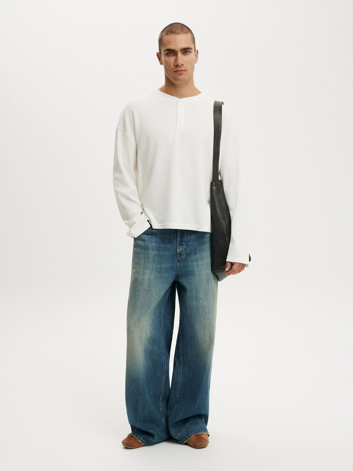 Waffle Henley Boxy Fit (White)