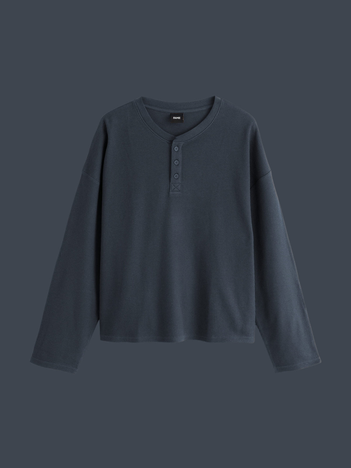 Waffle Henley Boxy Fit (Denim Blue)