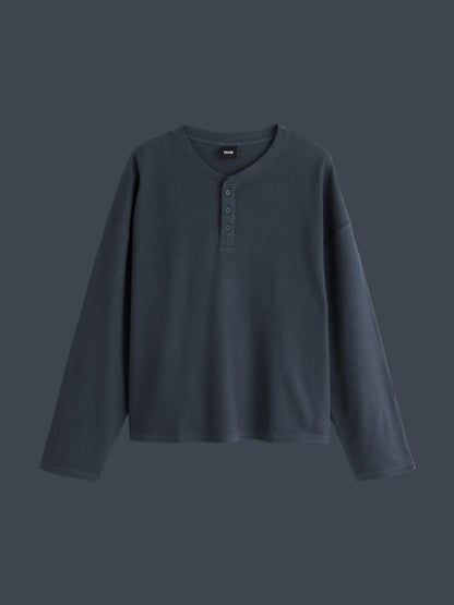 Waffle Henley Boxy Fit (Denim Blue)