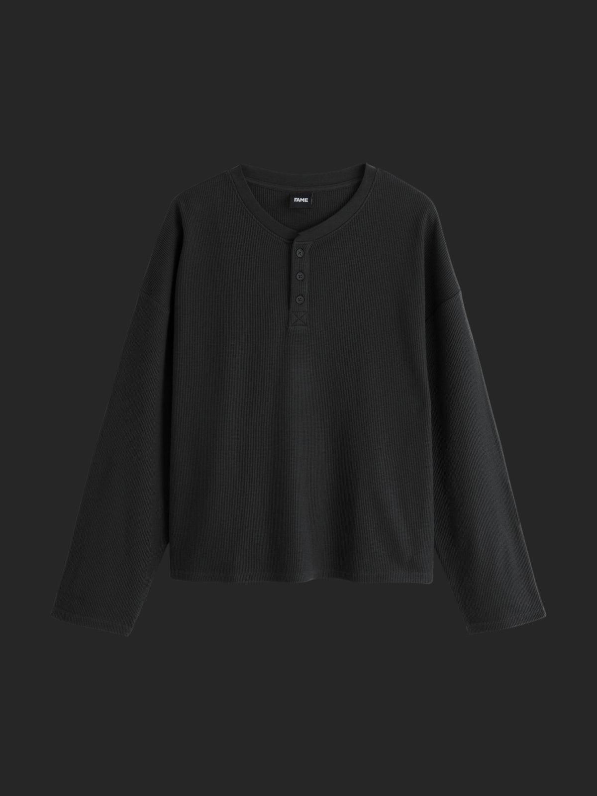 Waffle Henley Boxy Fit (Black)