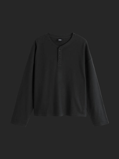Waffle Henley Boxy Fit (Black)