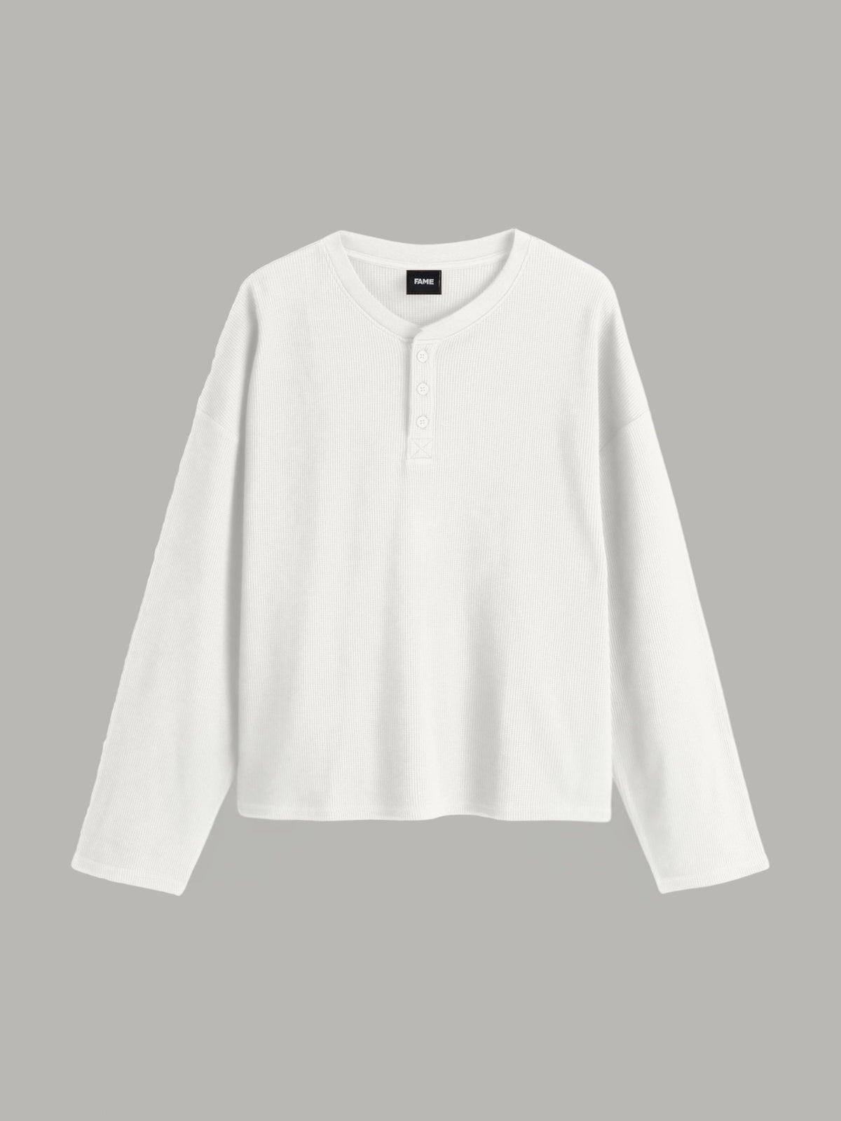 Waffle Henley Boxy Fit (White)