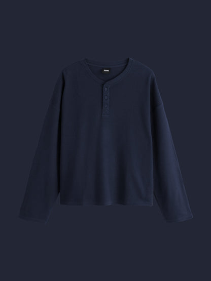 Waffle Henley Boxy Fit (Navy)