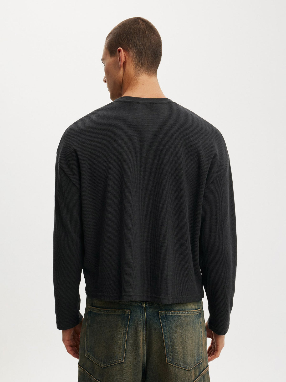 Waffle Henley Boxy Fit (Black)