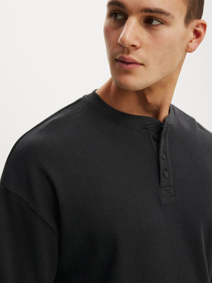 Waffle Henley Boxy Fit (Black)