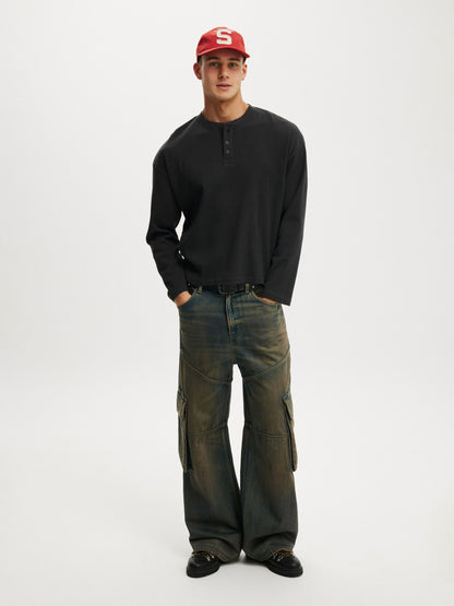 Waffle Henley Boxy Fit (Black)