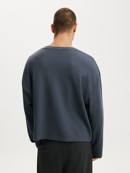 Waffle Henley Boxy Fit (Denim Blue)