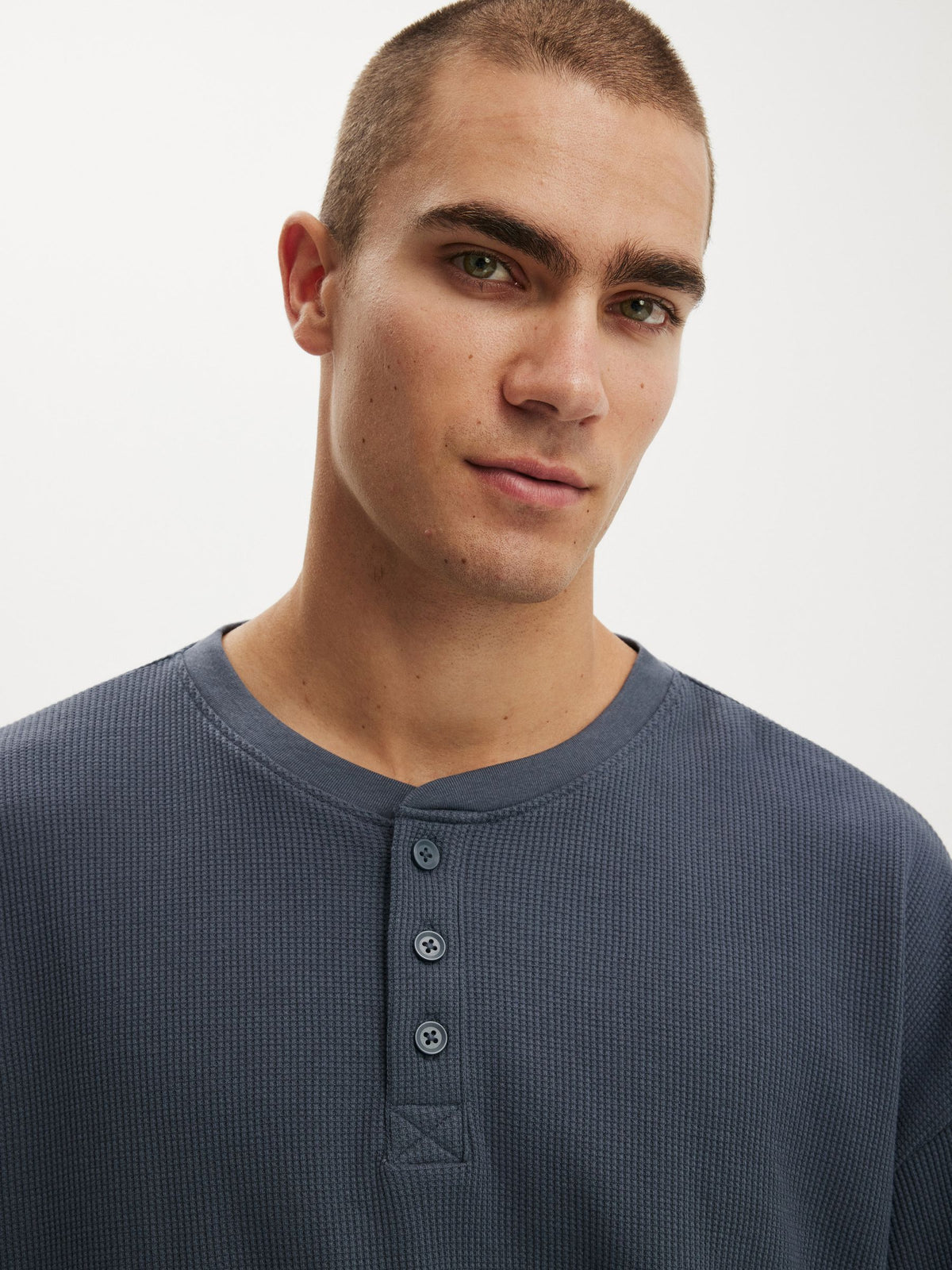 Waffle Henley Boxy Fit (Denim Blue)