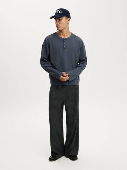 Waffle Henley Boxy Fit (Denim Blue)