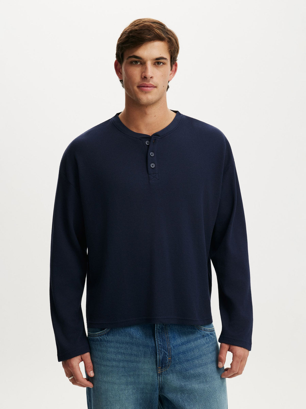 Waffle Henley Boxy Fit (Navy)