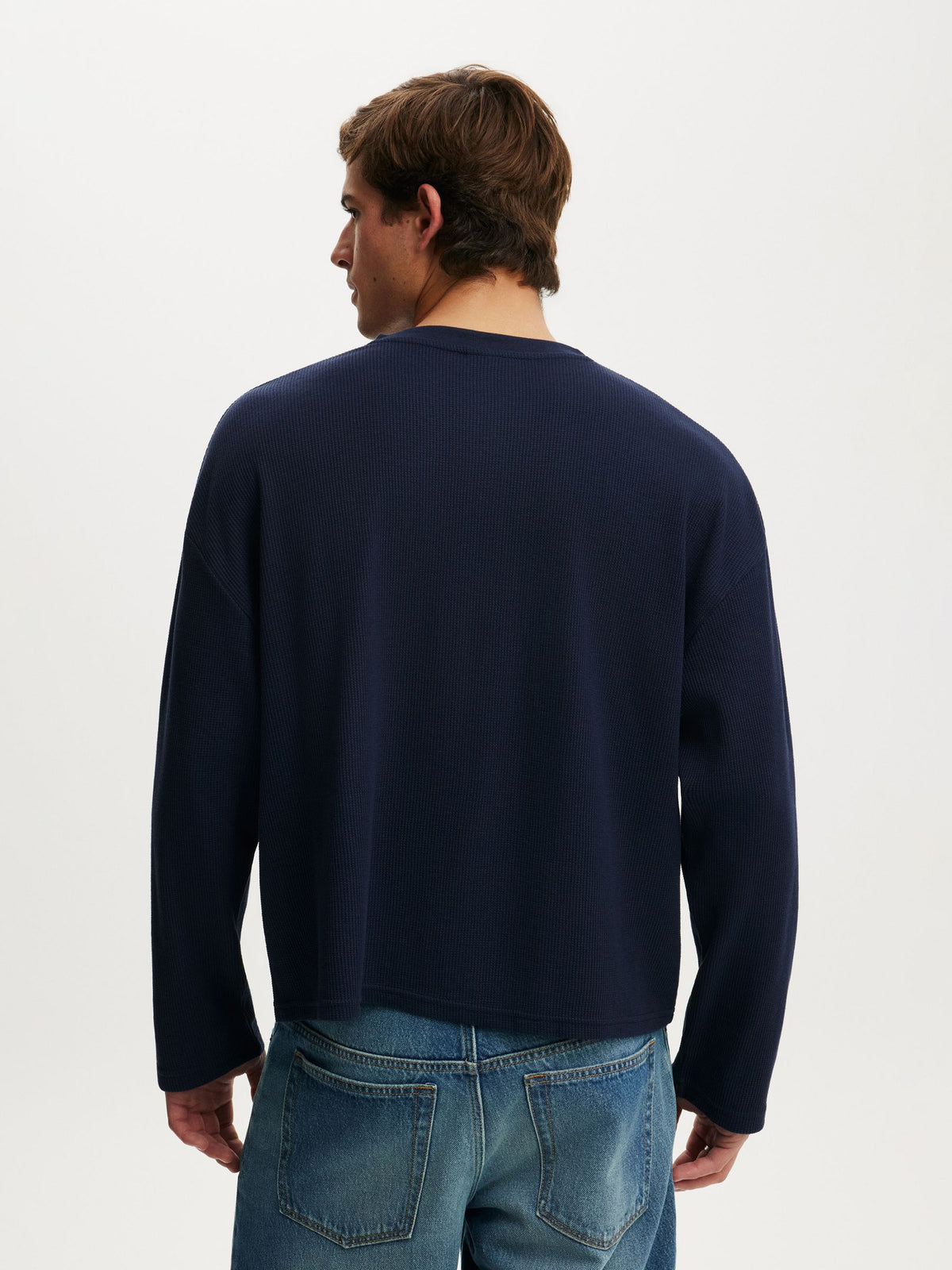 Waffle Henley Boxy Fit (Navy)