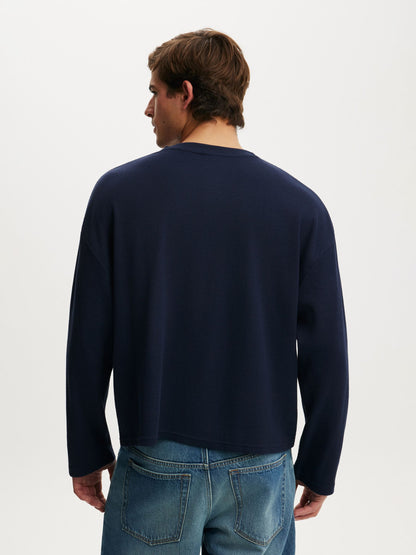 Waffle Henley Boxy Fit (Navy)