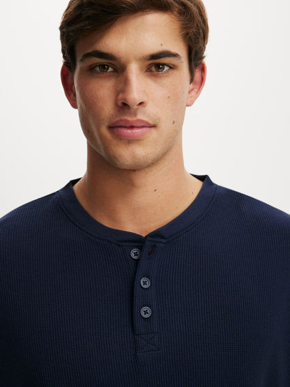 Waffle Henley Boxy Fit (Navy)