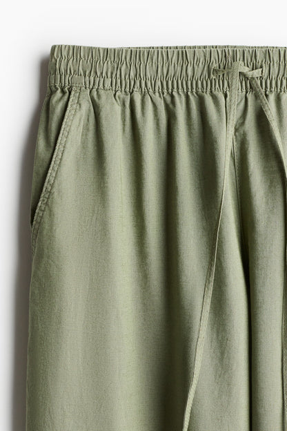 Linen Blend Relaxed Fit Trousers (Sage Green)